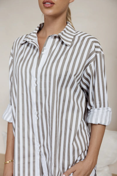 AUSTIN Taupe Stripe Shirt - Stylish Cotton Button-Down