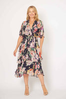 Silk Blend Layer Dress - Navy/Pink Floral