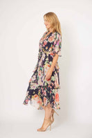 Silk Blend Layer Dress - Navy/Pink Floral