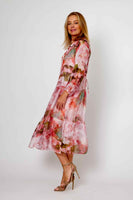 Silk Blend Tier Dress - Pink/Olive