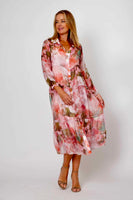 Silk Blend Tier Dress - Pink/Olive