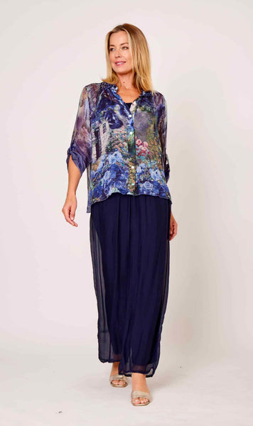 Silk Blend Pant - Navy