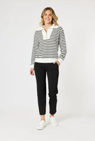 Crew Zip Sweatshirt - Ivory/Black Stripe