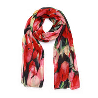 Floral Modal Silk Designer Scarf - Red