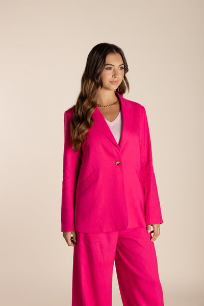 Single Breasted Linen Blazer - Raspberry