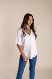 Silky Elbow Sleeve Top - White