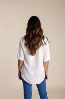 Silky Elbow Sleeve Top - White