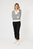 Crew Zip Sweatshirt - Ivory/Black Stripe