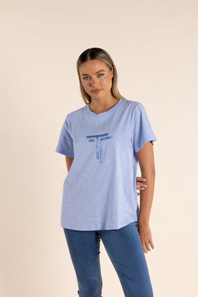 Logo Sequin Tee - Sky