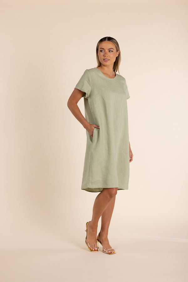 chinese dress ladies Linen Dress w/Fringe Detail