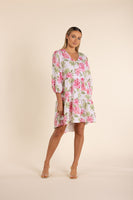 Linen Tiered Dress - Rose Print