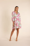 Linen Tiered Dress - Rose Print