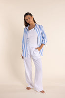 Linen Stripe Shirt - Periwinkle/White