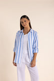 Linen Stripe Shirt - Periwinkle/White