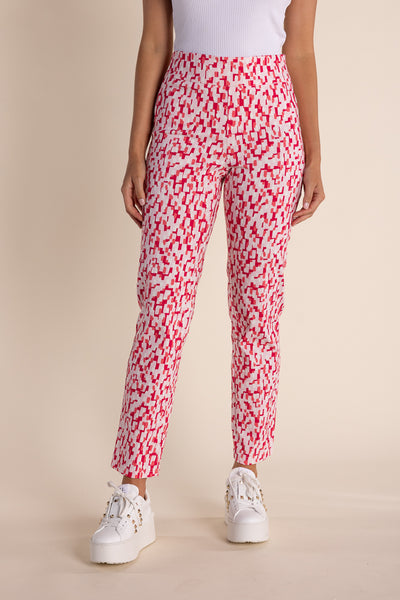 Abstract Print Pull On Pant - Pink