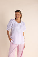 Puff Sleeve Linen Top - White