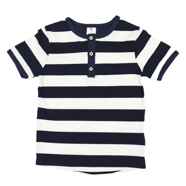 Striped Henley Tee - Navy Stripe