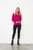 Cashmere Ruched Sleeves Jumper - Fuchsia