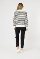 Crew Zip Sweatshirt - Ivory/Black Stripe