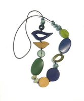 Two Birdies Just Hanging Necklace - Blue/Green