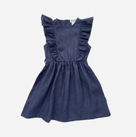 Girls Florence Dress - Navy Linen