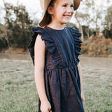 Girls Florence Dress - Navy Linen