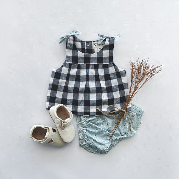 Baby Girls Amelia Top - Navy Check