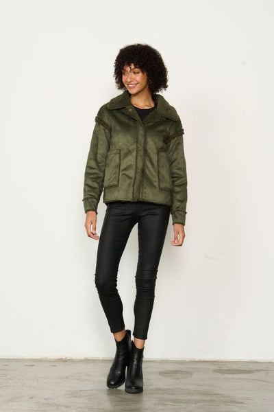 Reversible Sherpa & Suede Jacket - Khaki