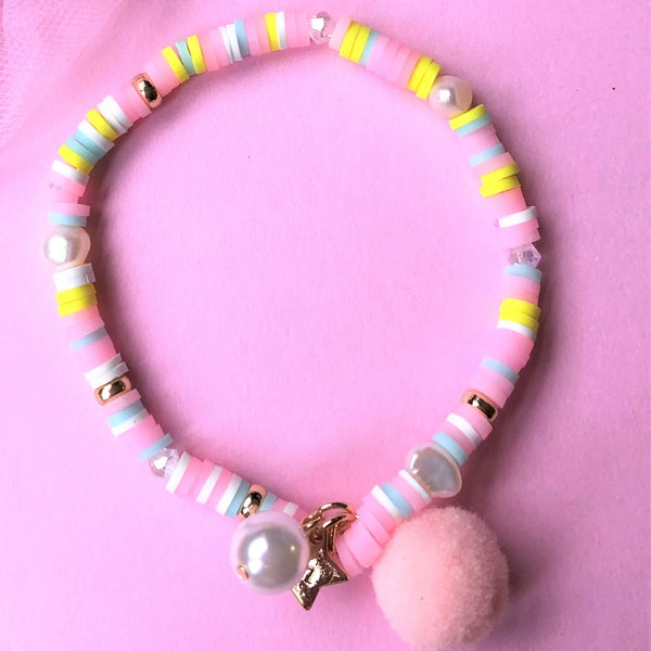 Pastel Pink Pom Pom Bracelet