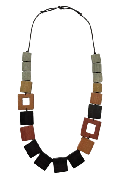 Square Wooden Multi Necklace