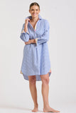 The Popover Shirtdress - Mid Blue Stripe/Floral Trim