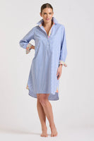 The Popover Shirtdress - Mid Blue Stripe/Floral Trim