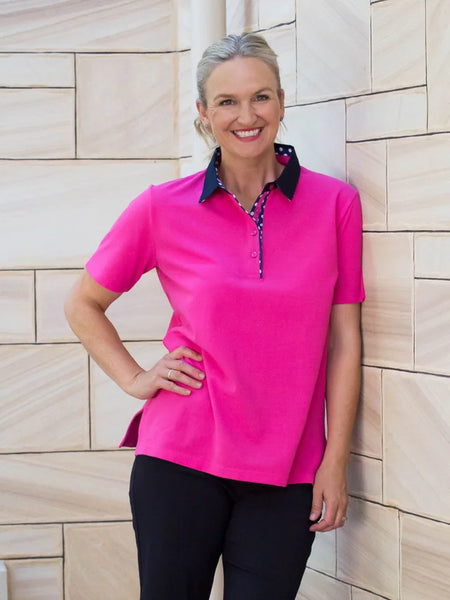 Cotton Piquet Polo Top - Pink