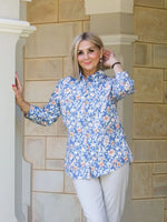 Cotton Poplin Spring Floral Shirt - Blue