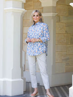 Cotton Poplin Spring Floral Shirt - Blue