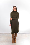 Side Ribbed Dress - Olive Green