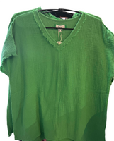 Bryon Cotton V Neck Top - Emerald