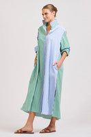 The Luna Oversized Shirtdress - Blue/Green Stripe Combo