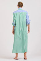 The Luna Oversized Shirtdress - Blue/Green Stripe Combo