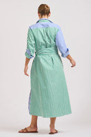 The Luna Oversized Shirtdress - Blue/Green Stripe Combo