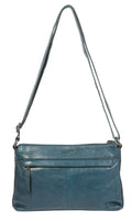 Soft Cow Leather Cross Body Bag Middle Zip - Denim