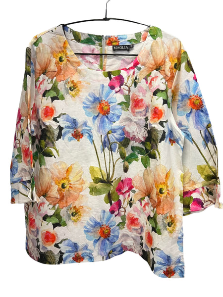 Spring Floral Linen Top - Multi