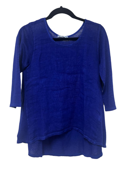 Hi-Low Swing Linen Top - Royal