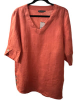 V Neck Linen Tunic - Rust