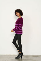 Cashmere Lower Stripe Jumper - Plum