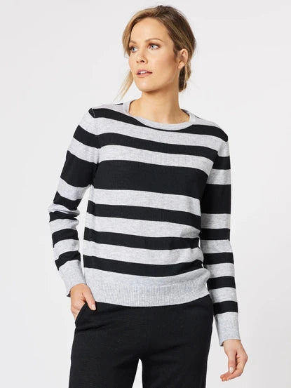 Vienna Cashmere Blend Stripe Knit - Silver