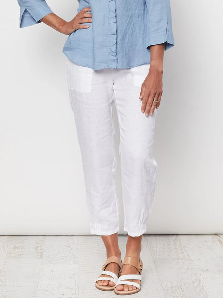 Jersey Waist Linen Pant - White