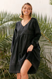 Remi Pleat Detail Linen Dress - Black