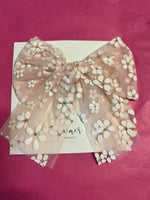Valentina Party Bow Clip - Pink w/flowers