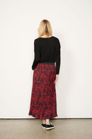 Pleated Print Skirt - Red